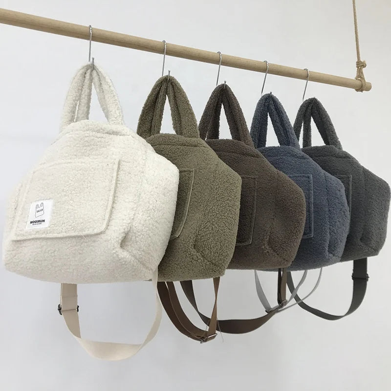 2025 New Winter Soft Plush Women's Korean Casual Tote Handbag Lightweight Portable Hundred Crossbody Shoulder Bag Letter