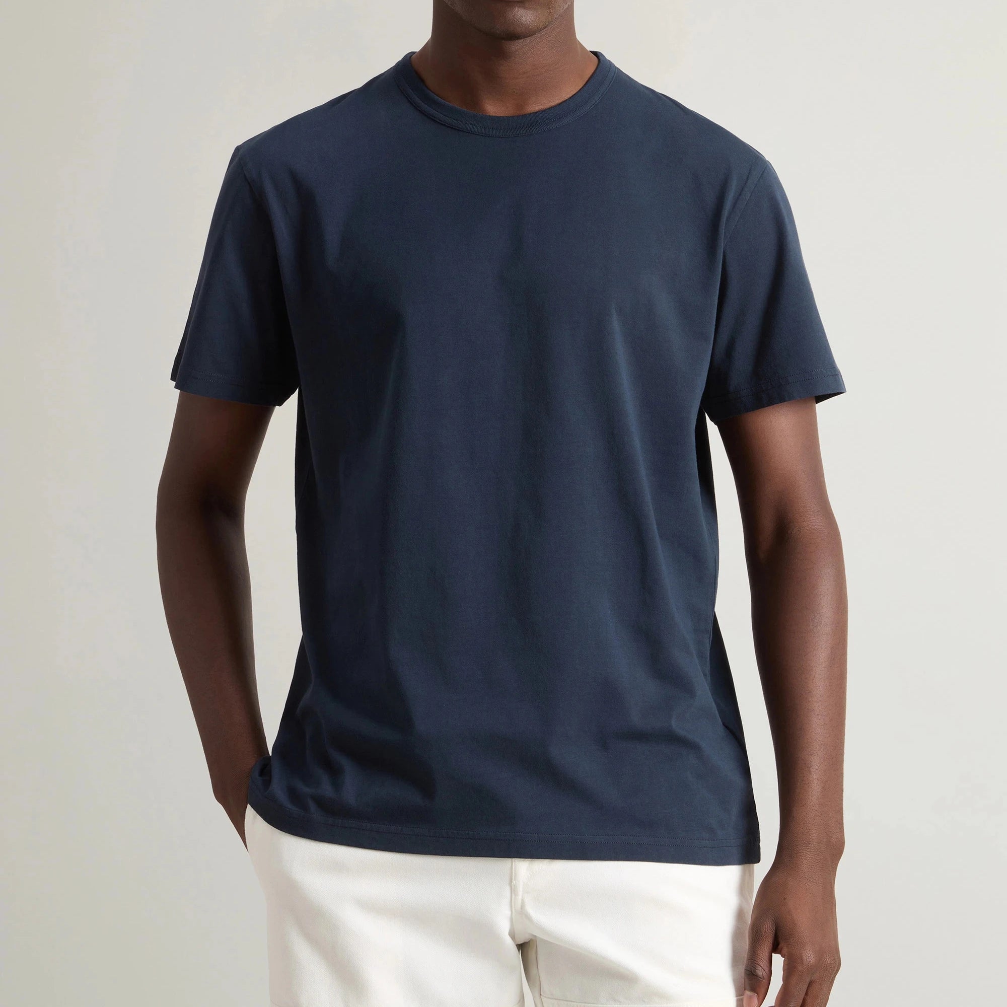 High Quality Men's Soft Cotton Solid Color Rib-knit Crew Neck Shorts Sleeve T Shirts