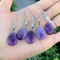 Europe Jewelry Natural Stone Amethyst Necklace Water Drop Shape Amethyst Pendant Necklace for Women