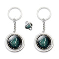 12 Constellations Key Chain Crystal Glass Dome Pendant Decompression Keychain Metal Rotation Zodiac Signs Keyring