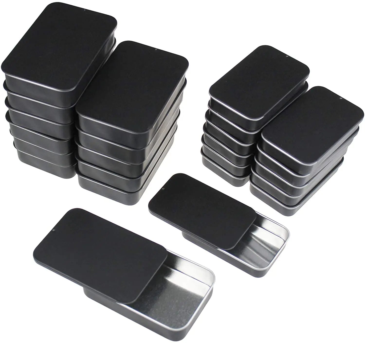 Wholesale 10g Child Resistant Black Lip Balm Sliding Tin Can Box Container Empty Metal Rectangle Slide Tin case