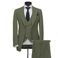 Male Suits Green Single Breasted Peaked Lapel 3 Piece Jacket Pants Vest Business Full Set Elegant Men's Suits Blazer Costume