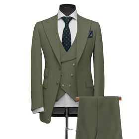 Male Suits Green Single Breasted Peaked Lapel 3 Piece Jacket Pants Vest Business Full Set Elegant Men's Suits Blazer Costume