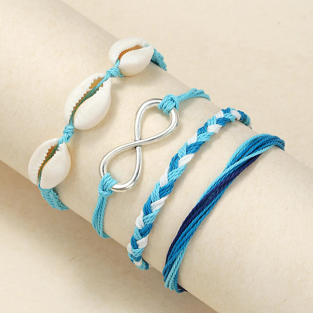 Wholesale Bohemian 4Pcs/set Handwoven Beach Wax Rope Braided Bracelet Adjustable Stack Surfer Bracelet Fashion String Bracelets