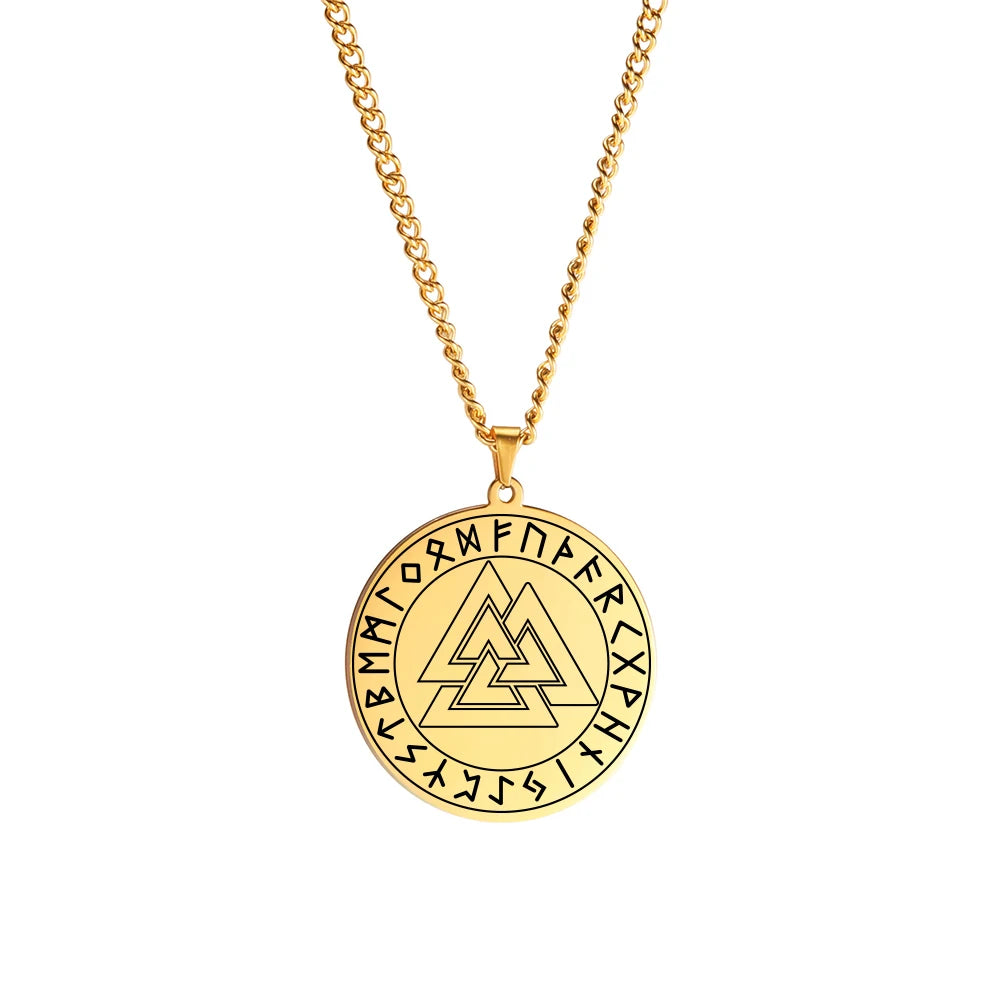 Northern Europe Stainless Steel Gold Pendant Necklace Gothic Knot Vintage Viking Necklaces for Women Jewelry