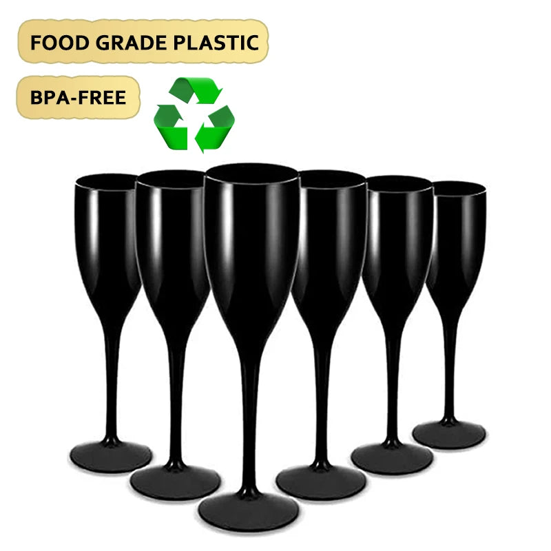 Wholesale Custom Hotel Party Drinking Glasses Food Grade Acrylic Plastic Black Champagne Glass