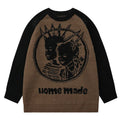 Custom Men's Crew Neck Pullover Knit Sweater Drop Shoulder Full Sleeves Knitted Sweater Jacquard Logo Spring Anti-Shrink Sweater