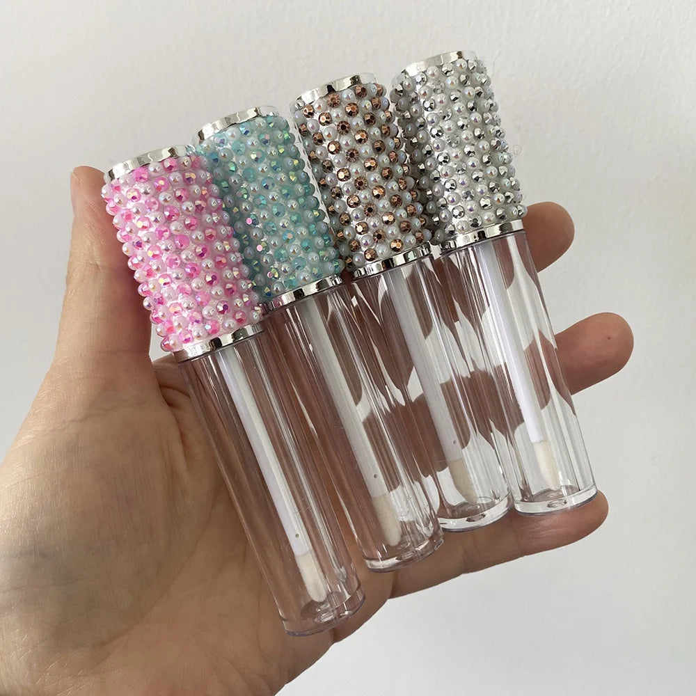 Custom logo Empty Luxury Popular Bling Diamond Lipgloss Cosmetic Packaging Glitter Top Lip Gloss Tubes With Rhinestone