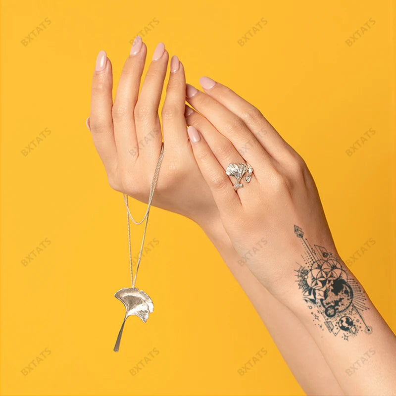 Bxtats 100 Styles Temporary Waterproof Semi-permanent White Paper Tattoo Stickers Star Moon Compass Nature Water Transfer Body