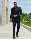 Black Formal Men's Suits With Belt 2 Pieces Blazer Pants Casual Business Office Man Work Suit Wear Wedding Prom Costume Homme