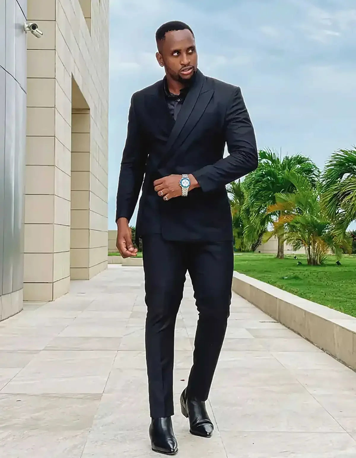 Black Formal Men's Suits With Belt 2 Pieces Blazer Pants Casual Business Office Man Work Suit Wear Wedding Prom Costume Homme
