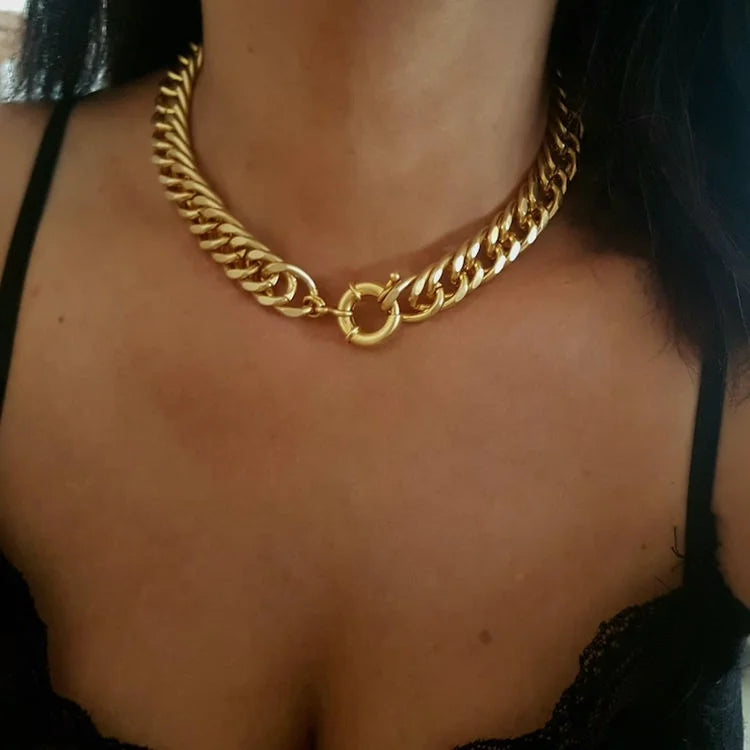 Punk Chunky Stainless Steel Chain Jewelry Hip Hop 18K Gold Double Cuban Chain Necklace Miami Link Chain Collar Choker Necklace