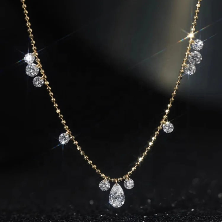 New Design Starry Necklace 0.83 CT Real Diamond Raindrop Drillhole Diamond 18k Solid Gold  Diamond Necklace Manufacturer