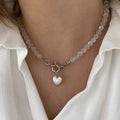 Natural Moonstone Quartz Crystal Necklace Choker for Women Heart Charm OT Clasp Healing Energy Cat Eye Stone Necklace Jewelry