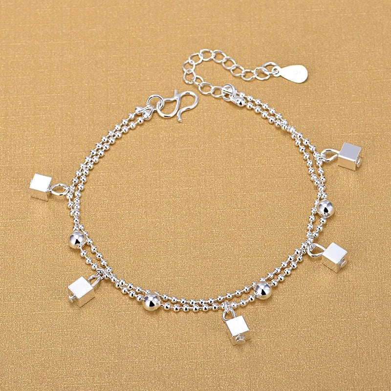 Wholesale Women Double Ball Chain Cube Beads Matte Finished Bracelets