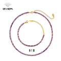 R.GEM. 18K Gold Plated Stainless Steel Classic Women's Link Chain Earring Purple Green White Zircon Rhinestone Jewelry Set