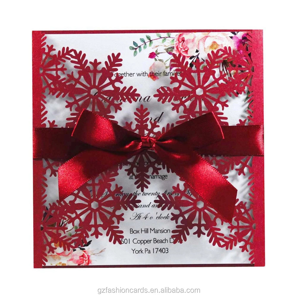 Christmas White Snowflake Card Laser Bowknot Available Color Invitation Card MegaBDM