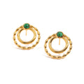 Handmade Texture Stamped Double Hoops Gold PVD Plating Malachite Earring