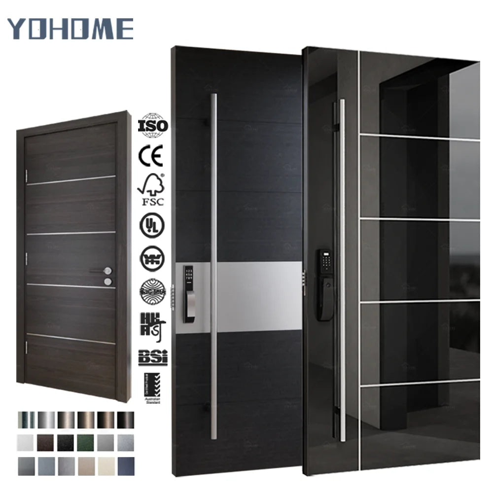 Yohome Modern Matte Finish Stainless Steel High Security Heavy House Door with Smart Lock External Entrance Doors for Home