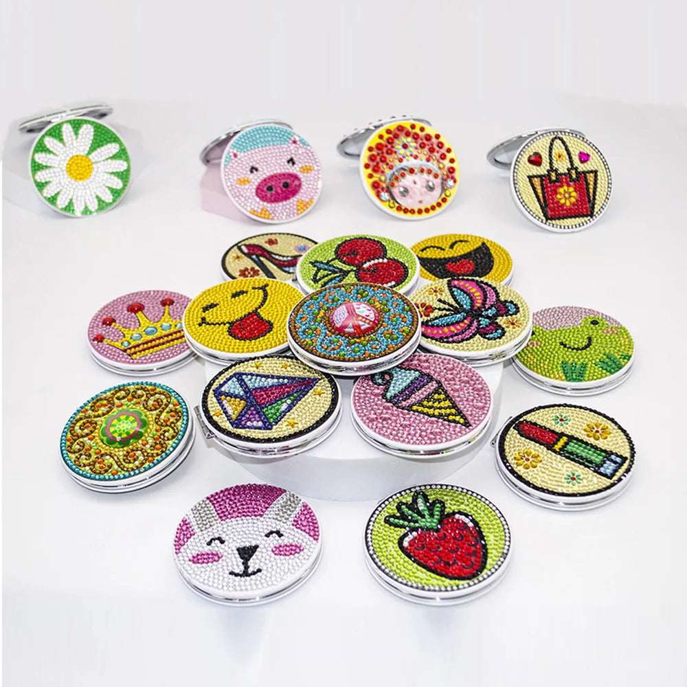 5D Diamond Painting Round Mini Makeup Mirror DIY Special Shaped Ultra-thin Makeup Mirror Double-sided Drill Handmade Gifts