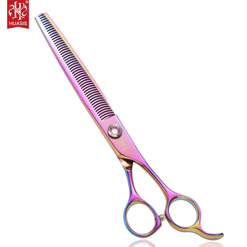 HUASIS HU13-7050T Pink 7" Dogs Grooming Scissors Cats Thinning Shears Pets Blender with Jewelled Screw 50T 440C"