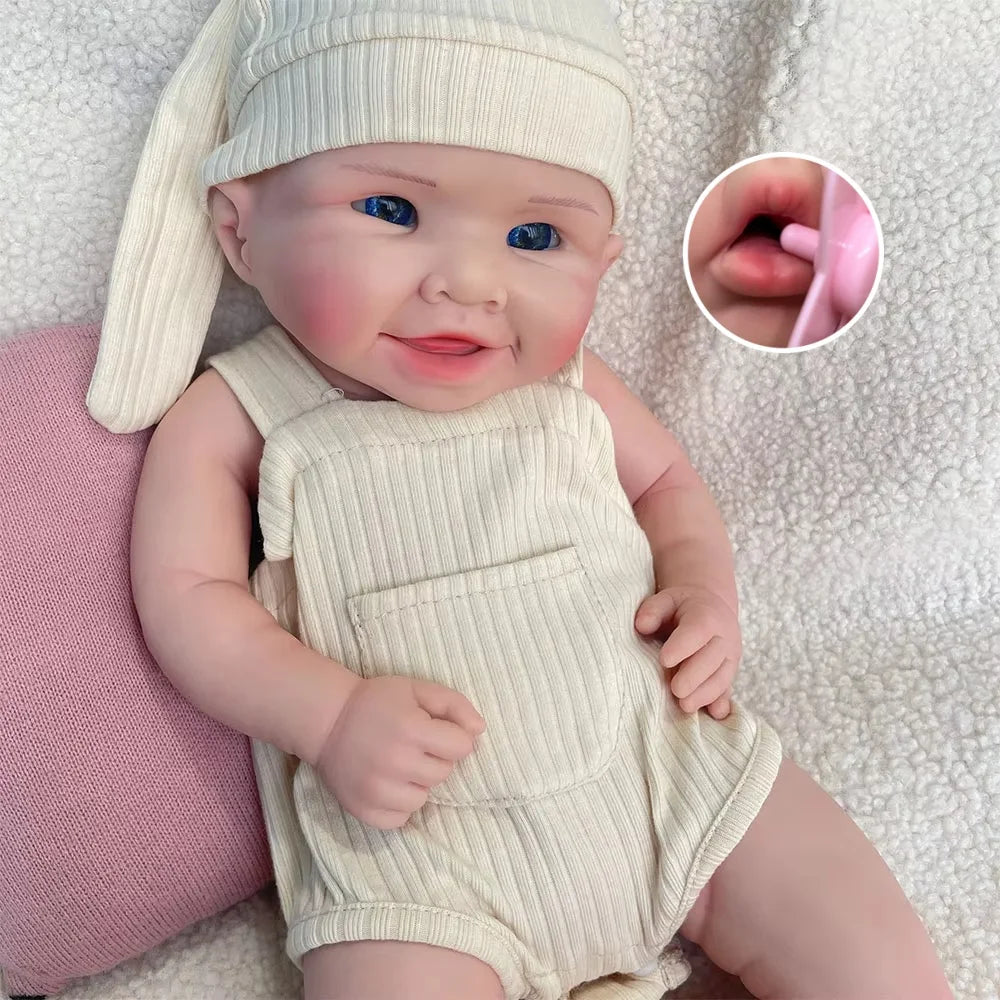 Realistic Feel 1:1 Real Touch 19" Silicone Reborn Baby Open Mouth Doll Waterproof Soft Full Solid Newborn Girl Dolls Blue Eyes
