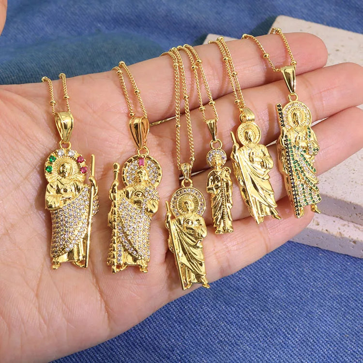 NZ1439 18k Gold Plated CZ Pave San Judas Saint St. Jude Medal Necklace San Judas Tadeo Thaddeus Necklace Religious Jewelry