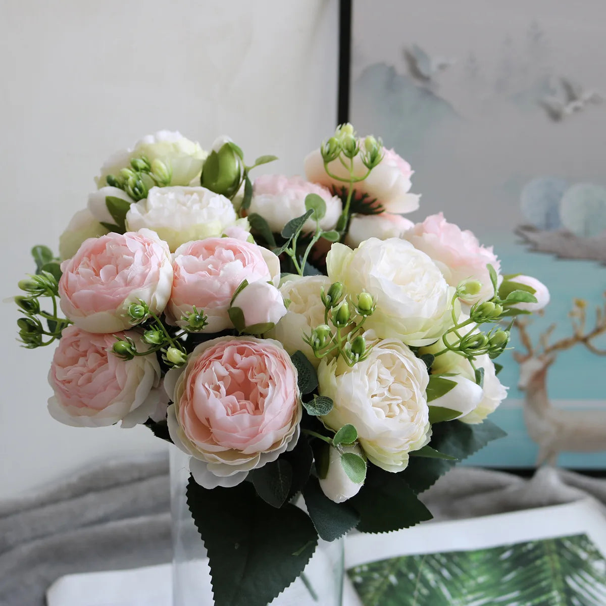 AF11504 Wholesale Real Touch Peonies Flowers Silk Artificial Peony Flower Bouquet for Christmas Home Wedding Party