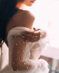 White Pearl Bridal Dress Mesh Lace Fabric