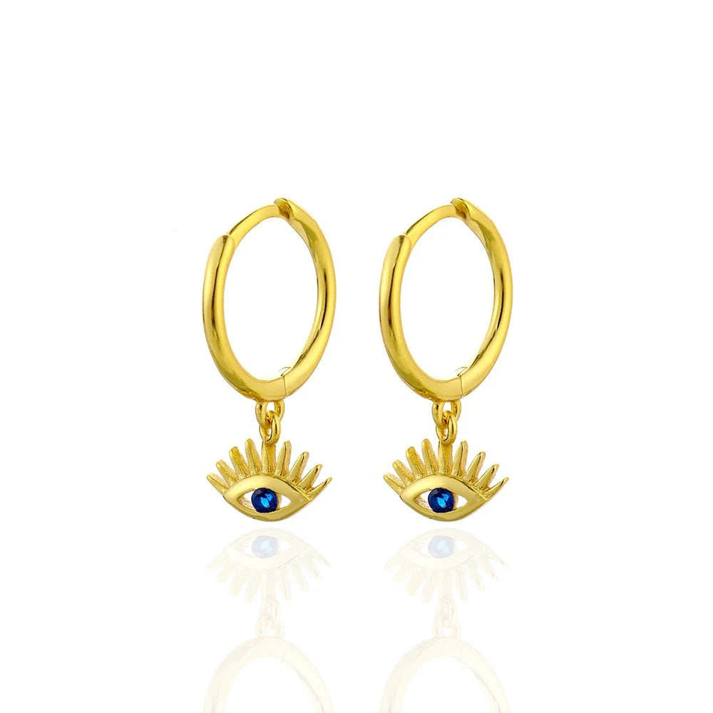 YHE0156 18K Gold Plated 925 Sterling Silver  Eye Dangle Drop Small Hoop Earrings for Women Girls
