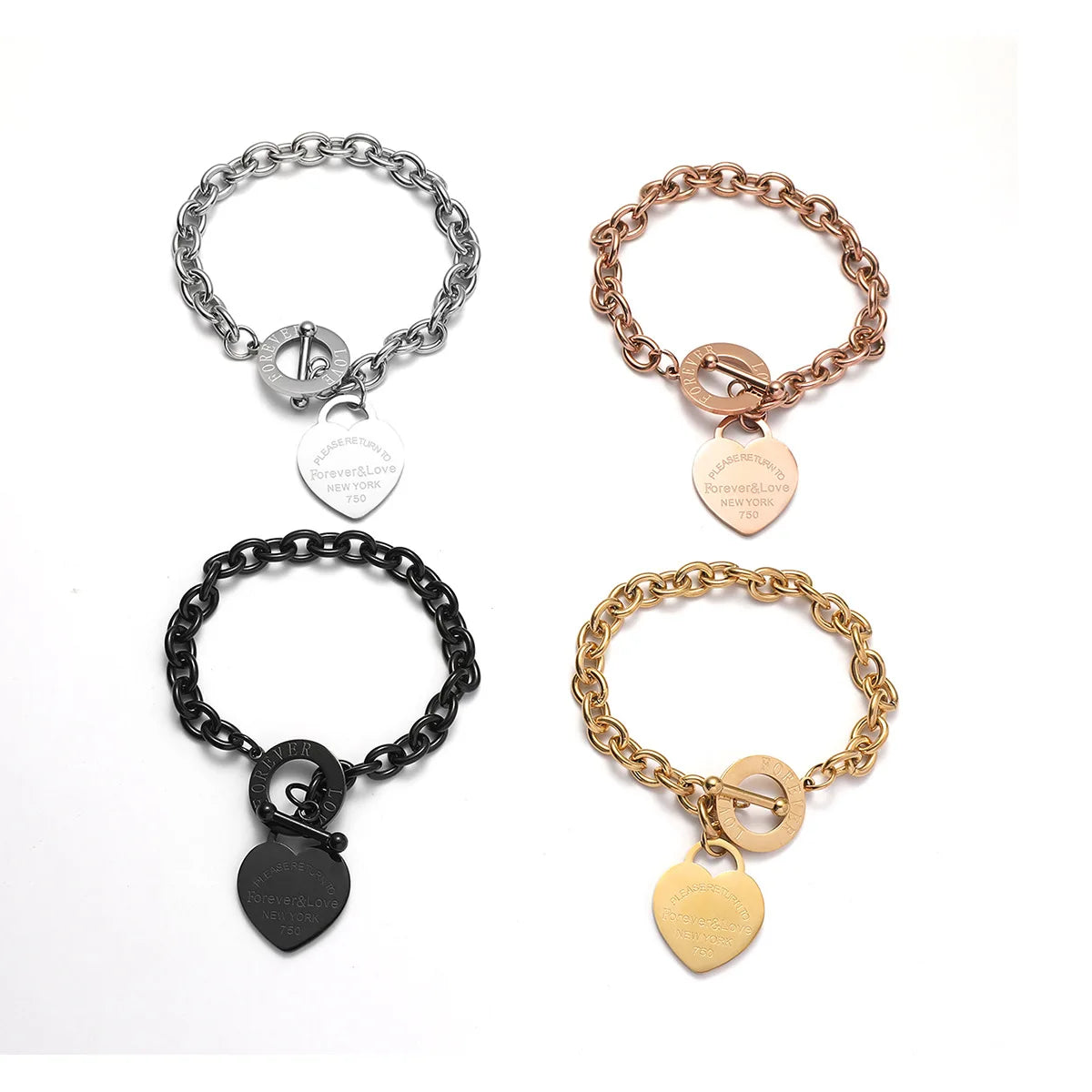 Fashion Peach Heart Circle OT Buckle Bracelet Women's Titanium Love Letter Chain Bracelet Hand Jewelry