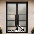 Modern Steel Glass Door Black Frame Double Entry Door Frosted Glass Exterior Door for House Office