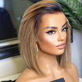 Virgin Cuticle Aligned Brazilian Ombre Honey Brown Short Bob Lace Front Wig Straight Transparent HD Lace Human Hair Wigs Vendors
