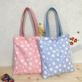 Women's Multicolor Daisy Print Handbag Factory Wholesale Recycled Canvas Shopping Bag Fresh Shoulder Design