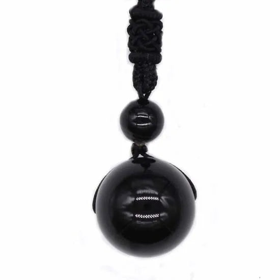 HZ Natural Black Obsidian Beads Ball Pendant Transfer Lucky Crystal Jewelry Energy Gift Folk Crafts