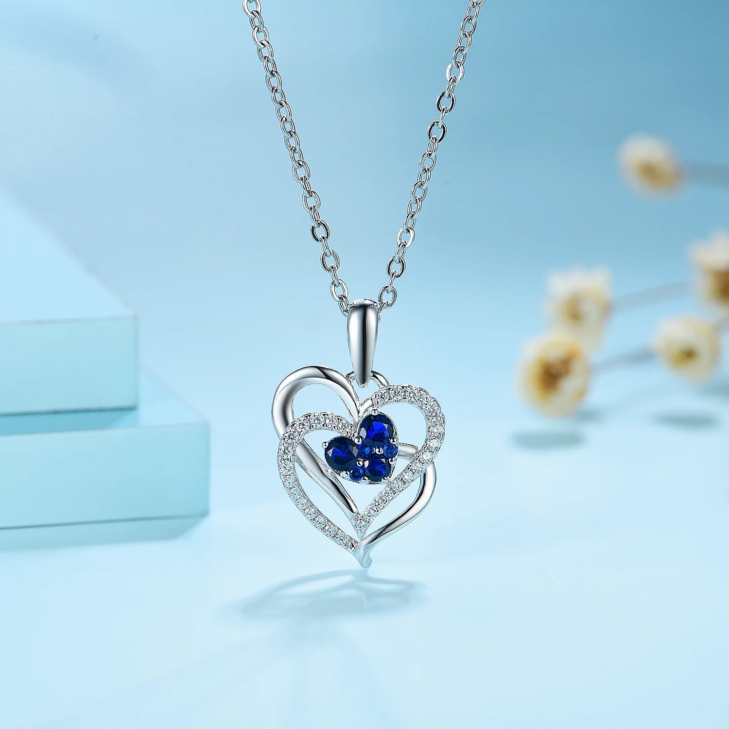 925 Sterling Silver Double Love Pendant Gold Multilayer Diamond Heart Shaped Necklaces Valentine's Day Gift