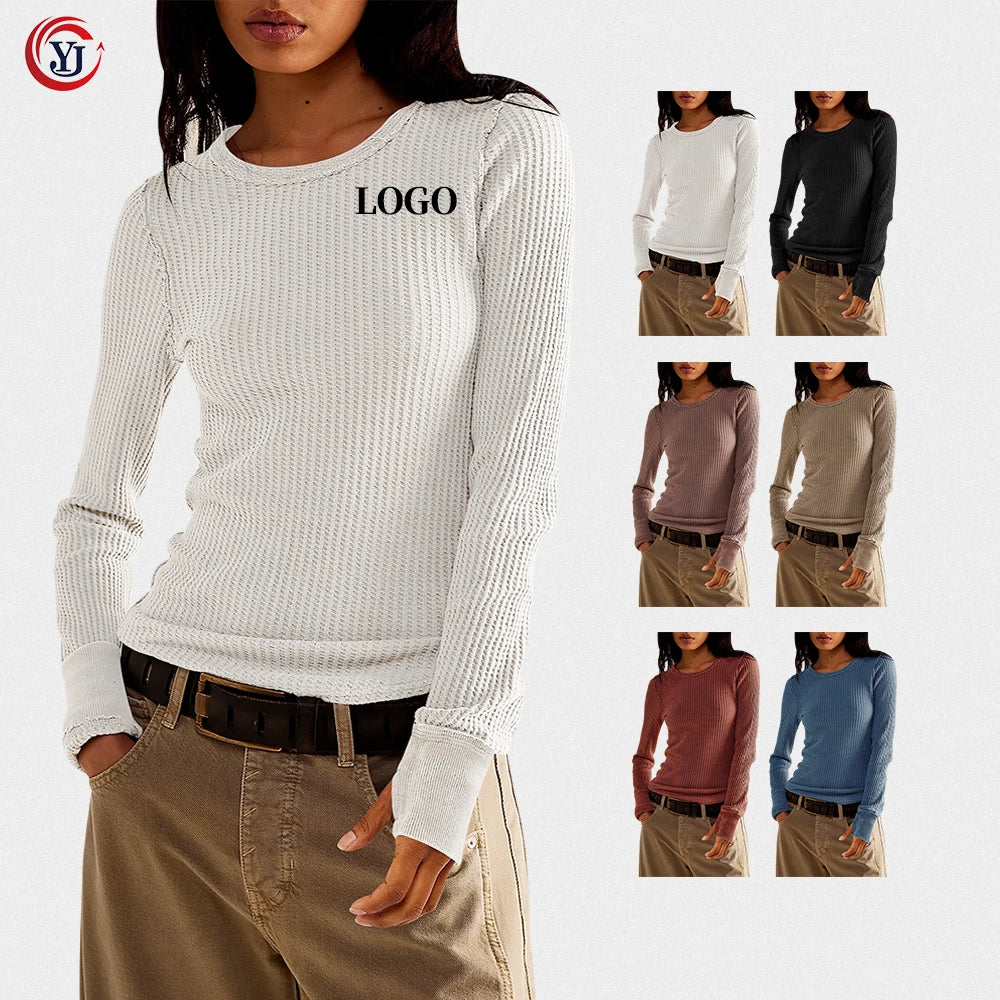 T-shirt Manufacturer Custom Tshirts with logo Women's T-shirts Cotton Knit Round Neck Long Sleeve T-Shirts for Casual Wear MegaBDM