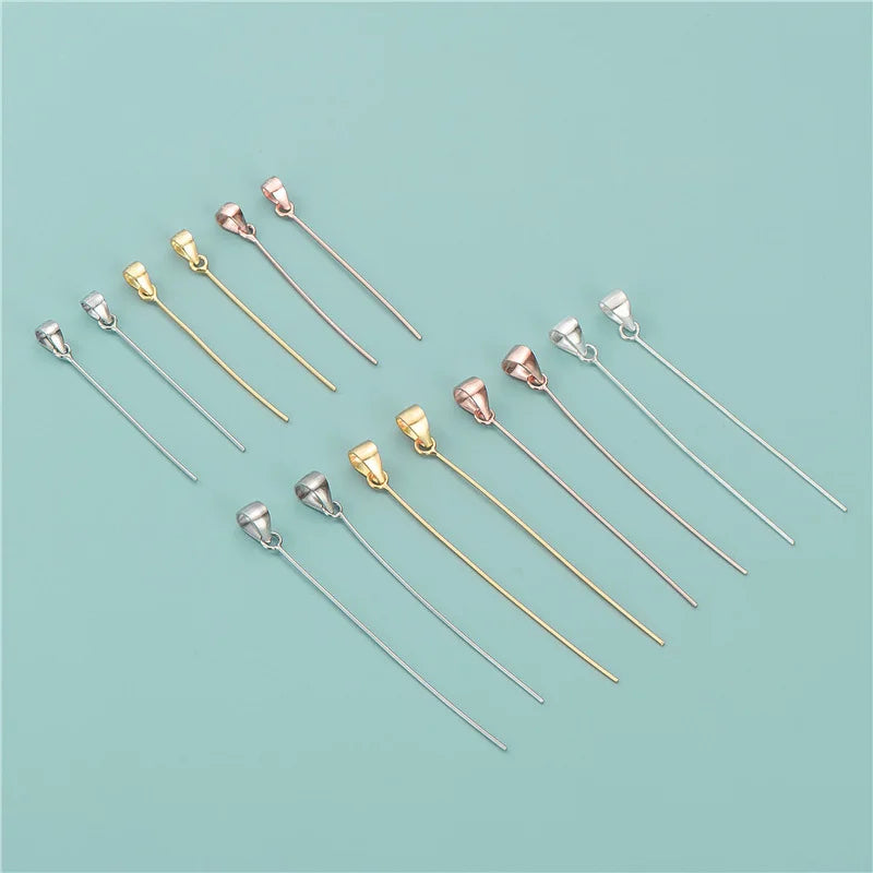 33mm 50mm Soild 925 Sterling Silver Drop Pendant Connector with Long Needle Clasp Necklace Pinch Bails for DIY Jewelry Making