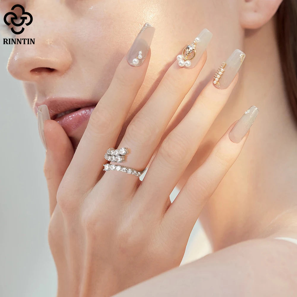 Wholesale SR305 RINNTIN Optional Fashion Silver Rings 925 Sterling Silver 14k Gold/Rhodium Plate Ring for Women