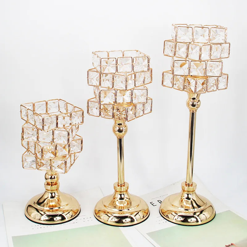 Home Decorative Candlestick Pillar Tall Gold Wedding Table Centerpieces Crystal Candle Holders
