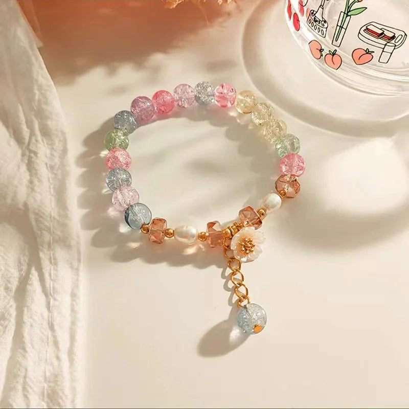 Ins New Arrival Summer Vintage Shell Flower Charms Trendy Boho Colored Plastic Beading Bracelets for Women Anniversary