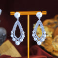 Elegant Top Quality Bright Silver Plated Cubic Zirconia Big Long Bead Pearl Wedding Drop Earrings for Brides Banquet Party