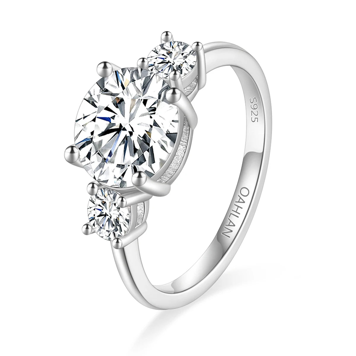 OAHLAN Fine Jewelry 2ct Round Cut VVS1 D Color 925 Sterling Silver Engagement Moissanite Ring Promise Wedding Band for Women