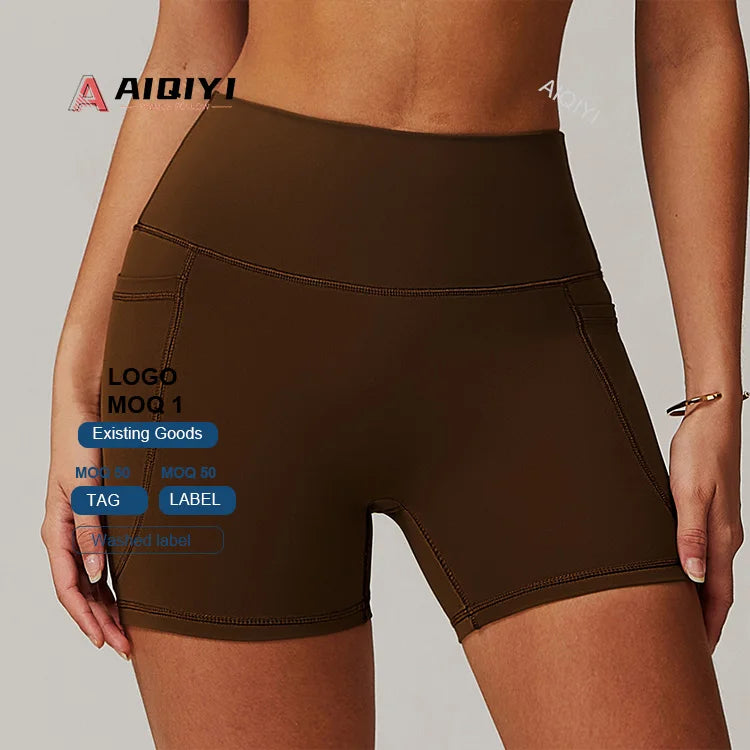 6425 Custom Logo Pocket Scrunch Womens Workout Sports Short Pants Gym Fitness Yoga Biker Shorts for Women
