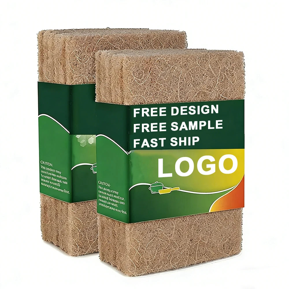 Custom Logo Cleaning Sponge Biodegradable Coconut Scouring Pads Kitchen Scrubbers Natural Coconut Fiber Kitchen Cleaning Brush