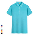 High-End Men's Blue  Tshirt Buttoned Blue Short Length Plain Polyester  Shirt Floral Print Pattern Short Sleeves