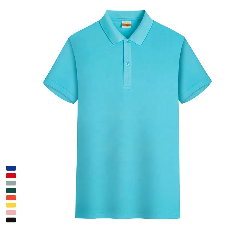 High-End Men's Blue  Tshirt Buttoned Blue Short Length Plain Polyester  Shirt Floral Print Pattern Short Sleeves