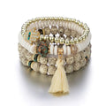 Handmade 4pcs Bohemian Not Real Bodhi Beads D-evil Eye Charm Stackable Beaded Bracelet and Bangle Set Jewelry for Women