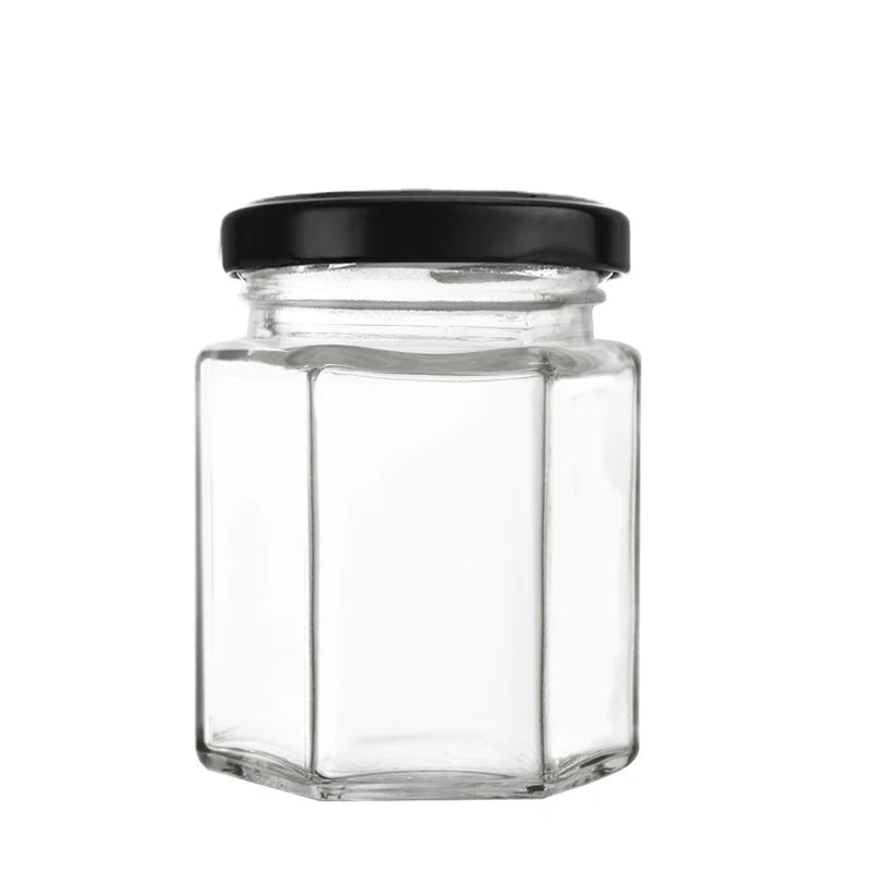 Factory Direct Sale 45ml-730ml  Glass Food Storage Container Hexagon Glass Storage Jar Empty Chili Sauce Jam Can