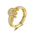 CZCITY Sterling Silver Gold Plated Solid Vintage 925 Wome Exquisite Double Engagement Band Lady Ring Set